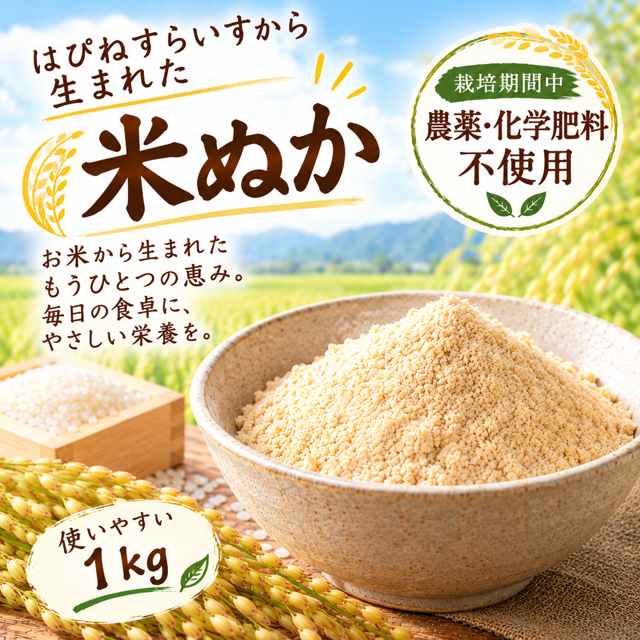 はぴねすらいすの米ぬか1㎏（送料込み 北海道・沖縄＋800円）